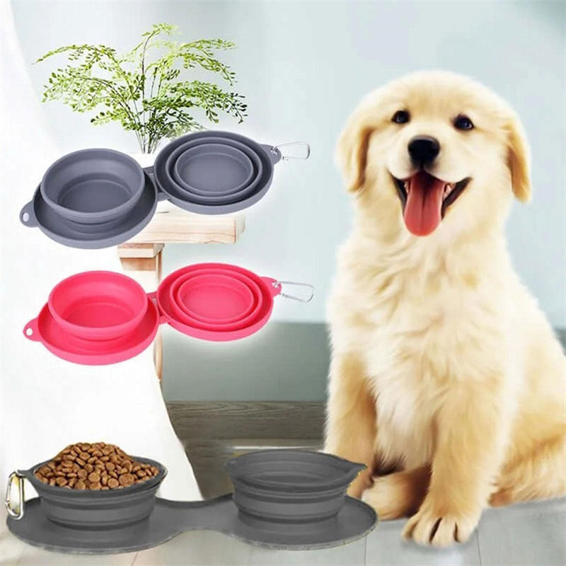 Foldable Double Bowl for Cats & Dogs – Travel & Spill-Proof - Pawfect Escape