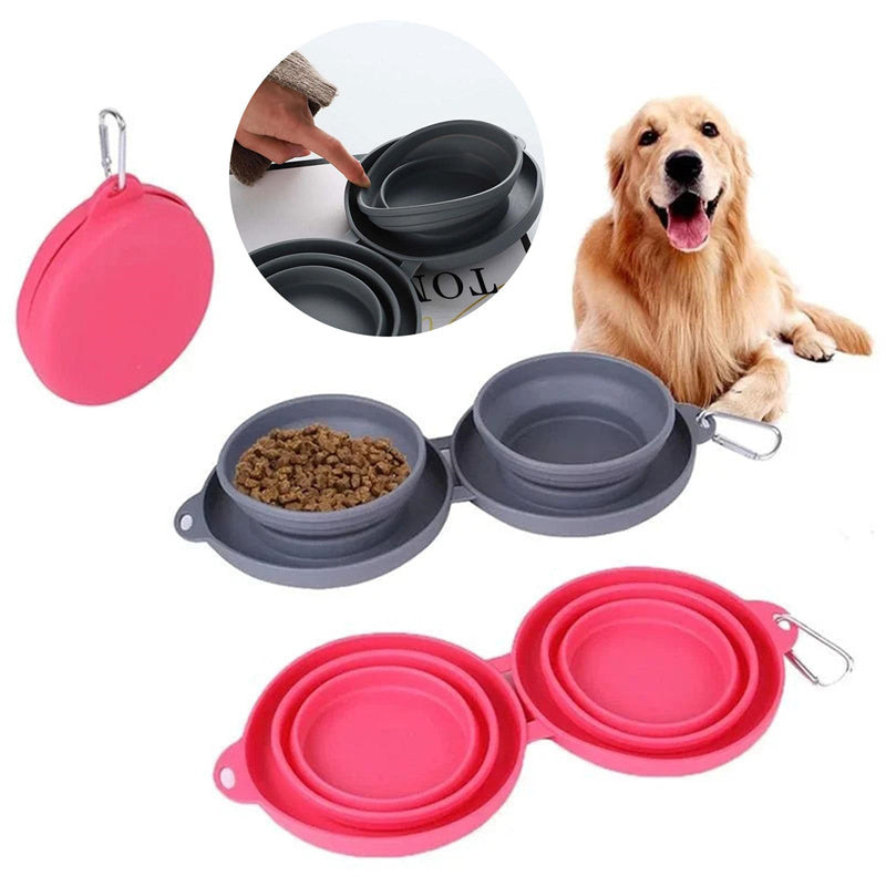 Foldable Double Bowl for Cats & Dogs – Travel & Spill-Proof - Pawfect Escape