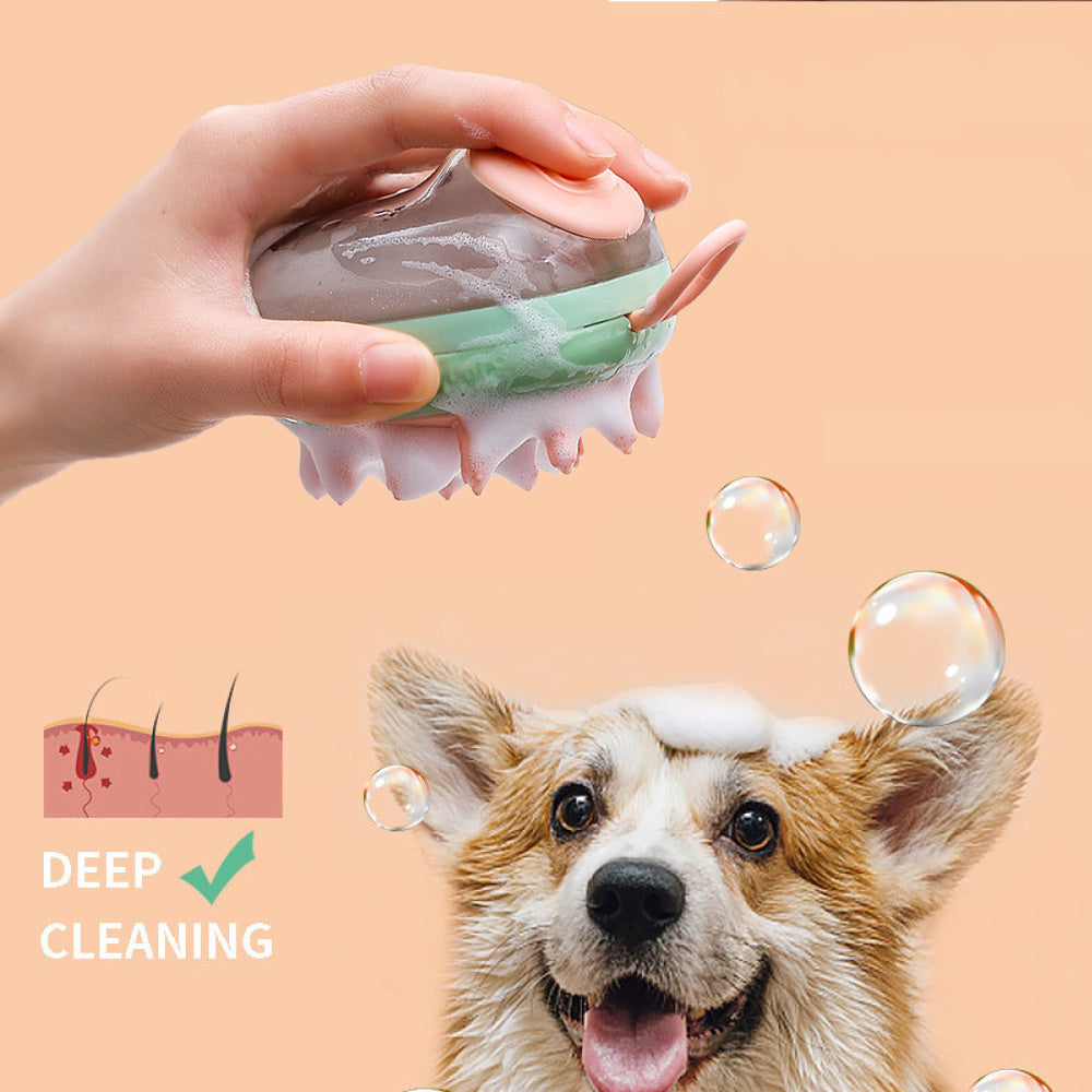 2-in-1 Pet Bathing & Grooming Brush with Soap Dispenser - Pawfect Escape